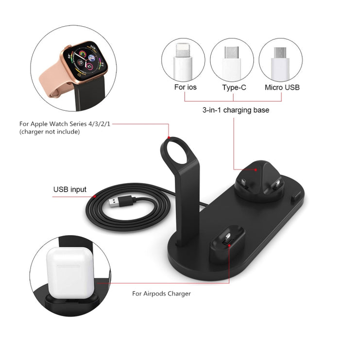 Base de carga inalámbrica giratoria HQ-UD15 con soporte para teléfonos / iWatches / AirPods (plateado)