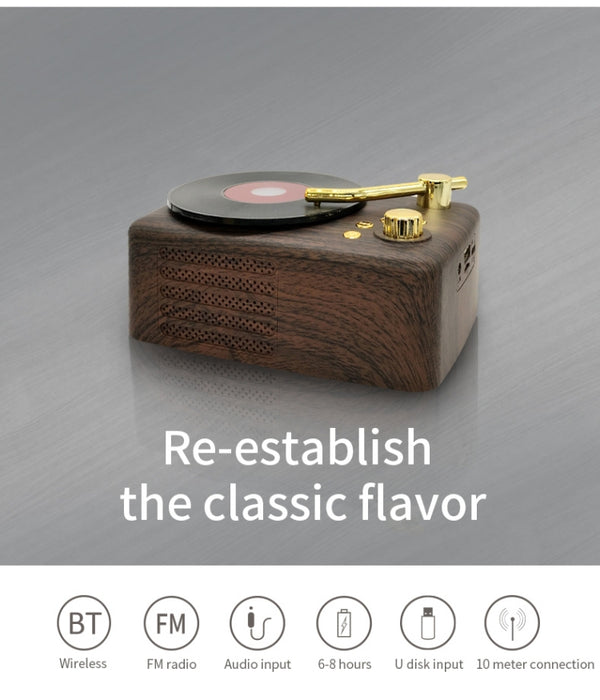 Altavoz Bluetooth de estilo retro, antena receptora de FM de alta sensibilidad incorporada, viaje a largo plazo