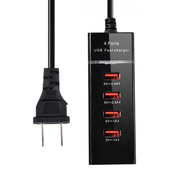 Adaptador de cargador de 4 puertos USB de 5V 4.1A con cable de alimentación, longitud del cable: 1,5 m, enchufe de EE. UU., US Plug