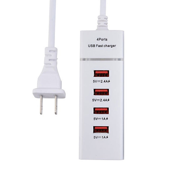 Adaptador de cargador de 4 puertos USB de 5V 4.1A con cable de alimentación, longitud del cable: 1,5 m, enchufe de EE. UU., US Plug