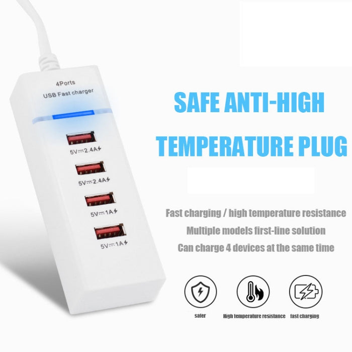Adaptador de cargador de 4 puertos USB de 5V 4.1A con cable de alimentación, longitud del cable: 1,5 m, enchufe de la UE, EU Plug