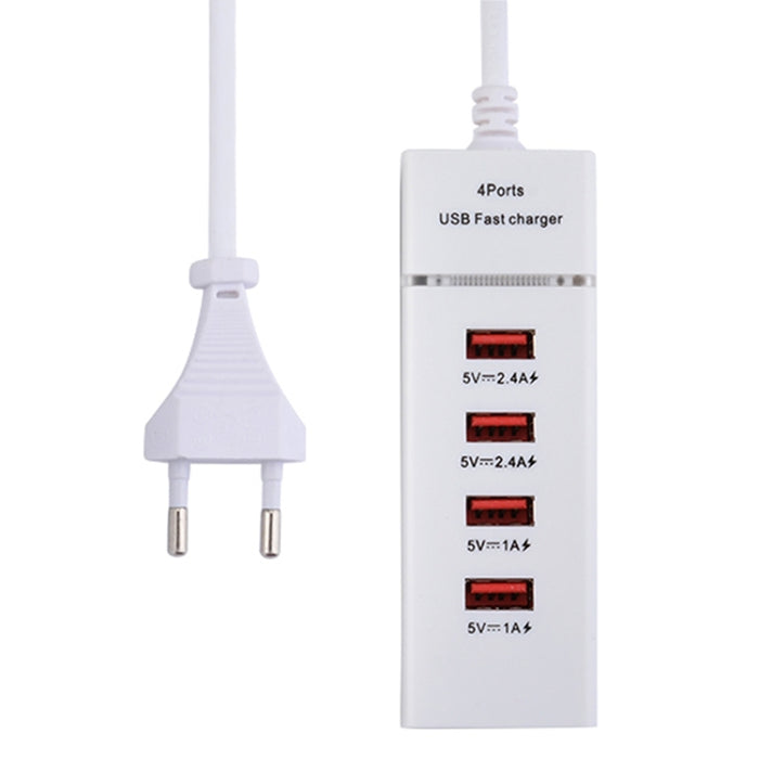 Adaptador de cargador de 4 puertos USB de 5V 4.1A con cable de alimentación, longitud del cable: 1,5 m, enchufe de la UE, EU Plug