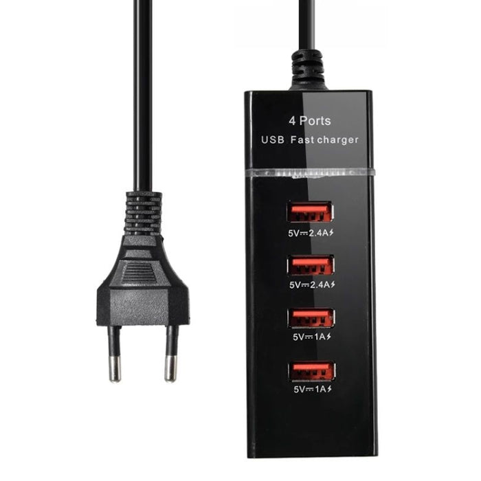 Adaptador de cargador de 4 puertos USB de 5V 4.1A con cable de alimentación, longitud del cable: 1,5 m, enchufe de la UE, EU Plug