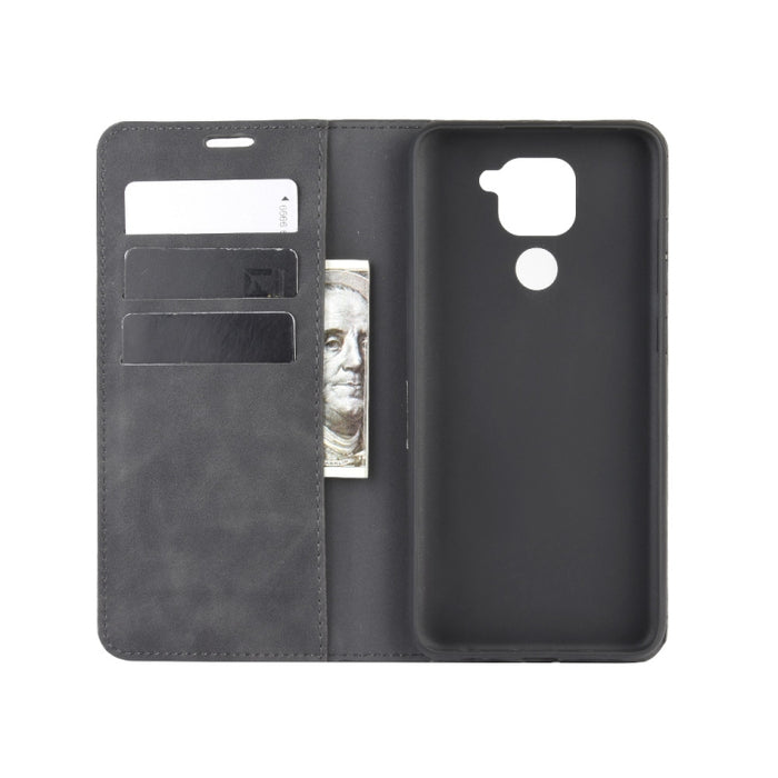 Para Xiaomi Redmi Note 9/10X 4G Funda de cuero con succión magnética de negocios de piel retro con soporte, ranuras para tarjetas y billetera, For Redmi Note 9 4G