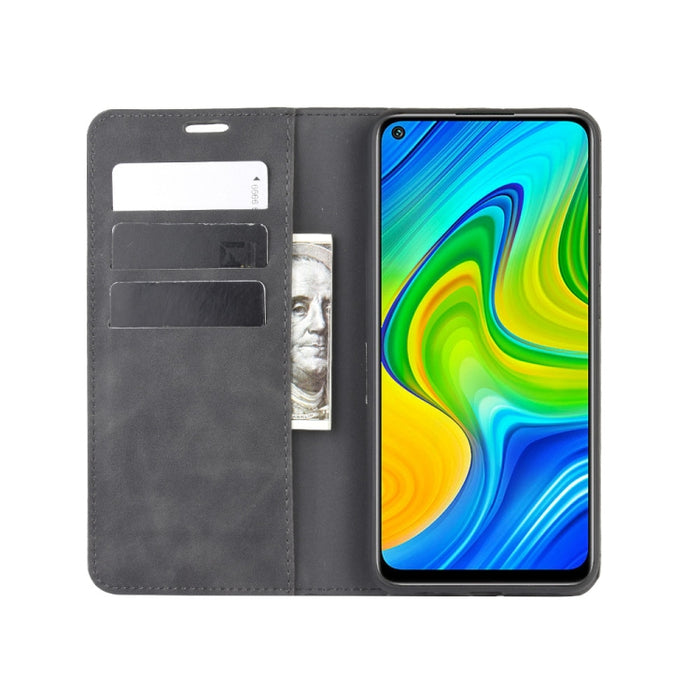 Para Xiaomi Redmi Note 9/10X 4G Funda de cuero con succión magnética de negocios de piel retro con soporte, ranuras para tarjetas y billetera, For Redmi Note 9 4G
