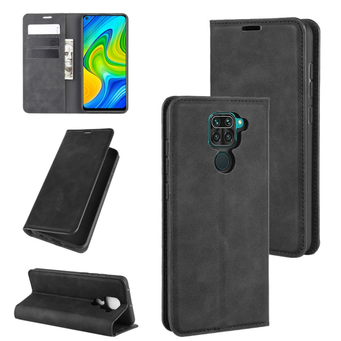 Para Xiaomi Redmi Note 9/10X 4G Funda de cuero con succión magnética de negocios de piel retro con soporte, ranuras para tarjetas y billetera, For Redmi Note 9 4G
