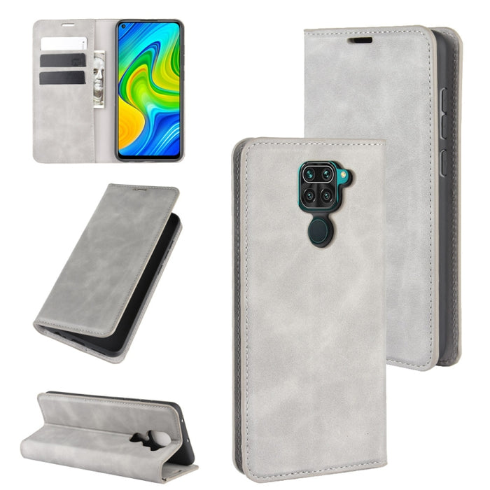 Para Xiaomi Redmi Note 9/10X 4G Funda de cuero con succión magnética de negocios de piel retro con soporte, ranuras para tarjetas y billetera, For Redmi Note 9 4G