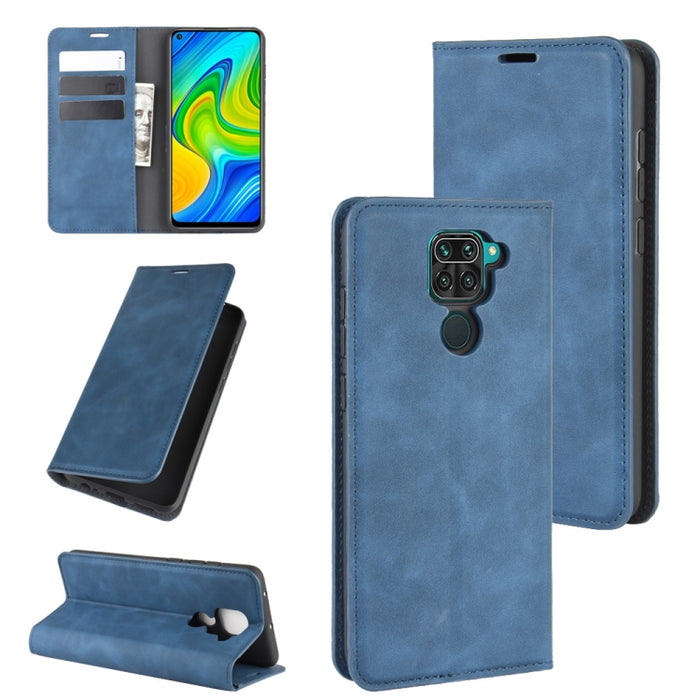 Para Xiaomi Redmi Note 9/10X 4G Funda de cuero con succión magnética de negocios de piel retro con soporte, ranuras para tarjetas y billetera, For Redmi Note 9 4G