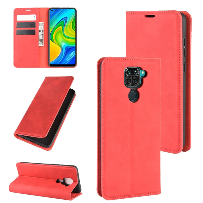 Para Xiaomi Redmi Note 9/10X 4G Funda de cuero con succión magnética de negocios de piel retro con soporte, ranuras para tarjetas y billetera, For Redmi Note 9 4G