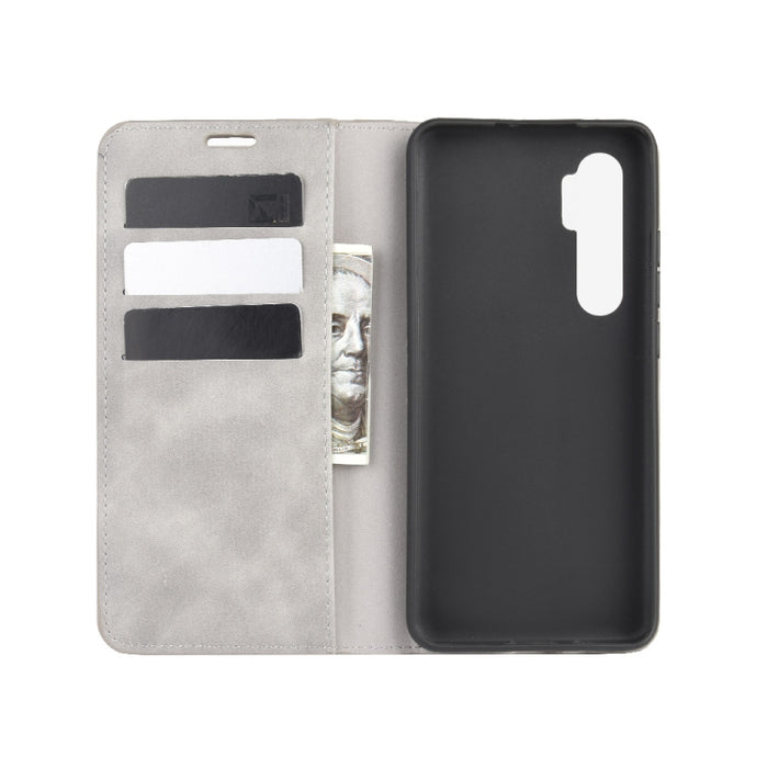 Para Xiaomi Mi Note 10 Lite Funda de cuero de succión magnética de negocios de piel retro con soporte y ranuras para tarjetas y billetera, For Xiaomi Mi Note 10 Lite