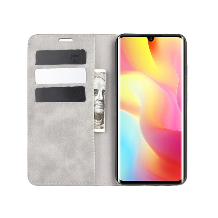 Para Xiaomi Mi Note 10 Lite Funda de cuero de succión magnética de negocios de piel retro con soporte y ranuras para tarjetas y billetera, For Xiaomi Mi Note 10 Lite