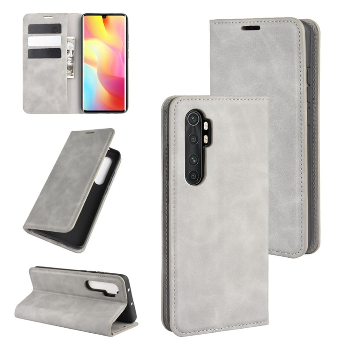 Para Xiaomi Mi Note 10 Lite Funda de cuero de succión magnética de negocios de piel retro con soporte y ranuras para tarjetas y billetera, For Xiaomi Mi Note 10 Lite