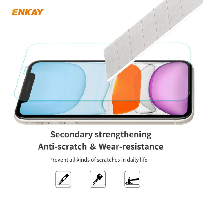 Para iPhone 11 ENKAY ENK-PC0282 2 en 1 Serie de negocios Textura de tela Cuero de PU + TPU Funda de estuche delgado y suave ＆ 0.26mm 9H 2.5D Película de vidrio templado, For iPhone 11