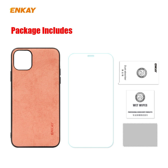 Para iPhone 11 ENKAY ENK-PC0282 2 en 1 Serie de negocios Textura de tela Cuero de PU + TPU Funda de estuche delgado y suave ＆ 0.26mm 9H 2.5D Película de vidrio templado, For iPhone 11