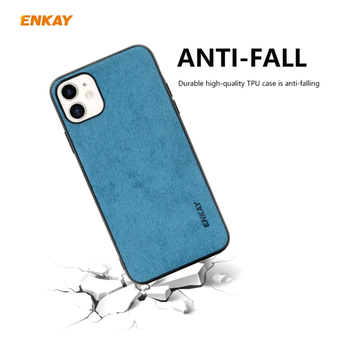 Para iPhone 11 ENKAY ENK-PC0282 2 en 1 Serie de negocios Textura de tela Cuero de PU + TPU Funda de estuche delgado y suave ＆ 0.26mm 9H 2.5D Película de vidrio templado, For iPhone 11