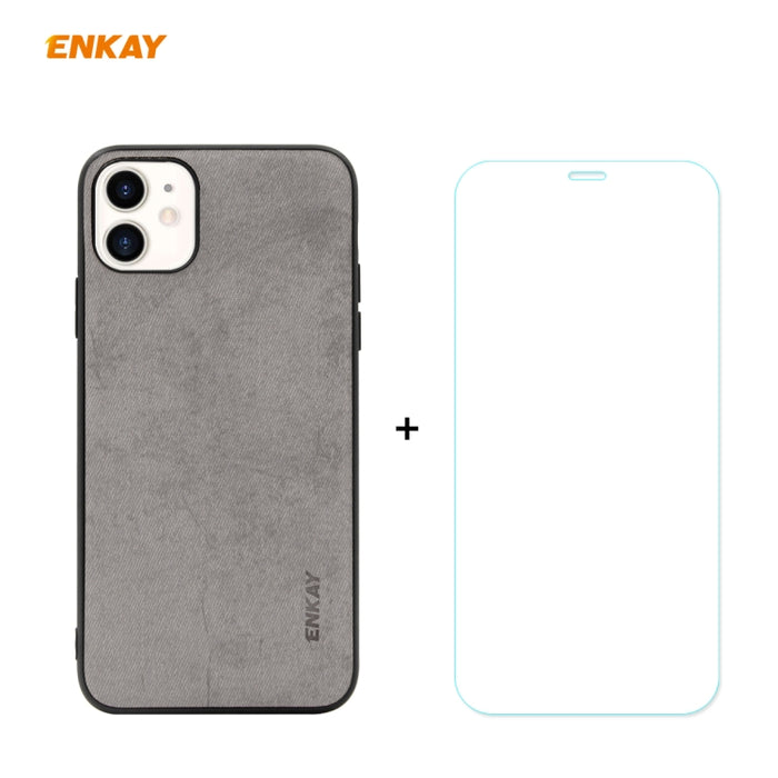 Para iPhone 11 ENKAY ENK-PC0282 2 en 1 Serie de negocios Textura de tela Cuero de PU + TPU Funda de estuche delgado y suave ＆ 0.26mm 9H 2.5D Película de vidrio templado, For iPhone 11