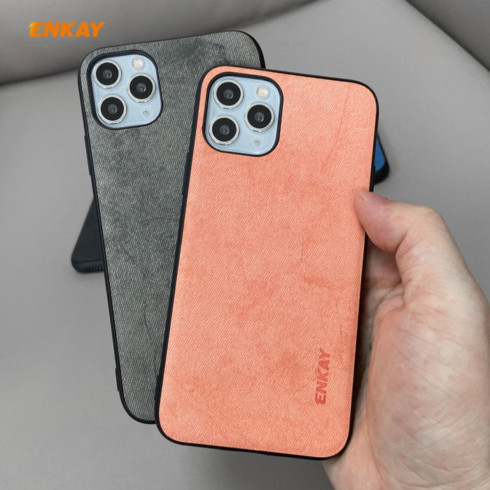 Para iPhone 11 Pro ENKAY ENK-PC0292 2 en 1 Serie de negocios Textura de tela Cuero de PU + TPU Funda de estuche delgado y suave ＆ 0.26mm 9H 2.5D Película de vidrio templado, For iPhone 11 Pro