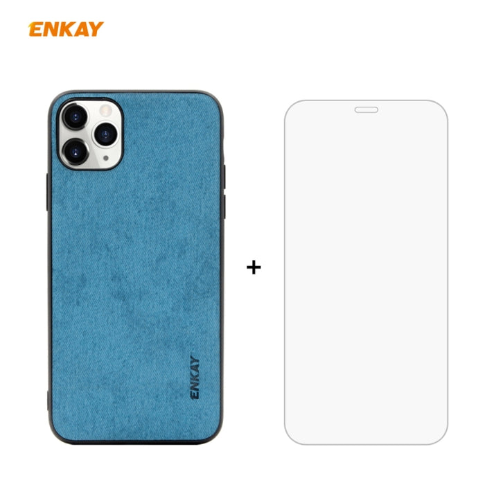 Para iPhone 11 Pro ENKAY ENK-PC0292 2 en 1 Serie de negocios Textura de tela Cuero de PU + TPU Funda de estuche delgado y suave ＆ 0.26mm 9H 2.5D Película de vidrio templado, For iPhone 11 Pro