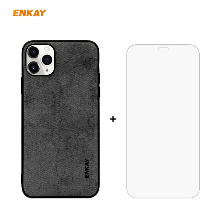 Para iPhone 11 Pro ENKAY ENK-PC0292 2 en 1 Serie de negocios Textura de tela Cuero de PU + TPU Funda de estuche delgado y suave ＆ 0.26mm 9H 2.5D Película de vidrio templado, For iPhone 11 Pro
