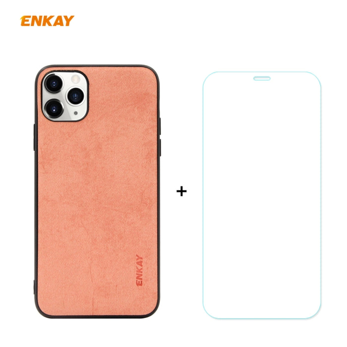 Para iPhone 11 Pro Max ENKAY ENK-PC0302 2 en 1 Serie de negocios Textura de tela Cuero de PU + TPU Funda de estuche delgado y suave ＆ 0.26mm 9H 2.5D Película de vidrio templado, For iPhone 11 Pro Max