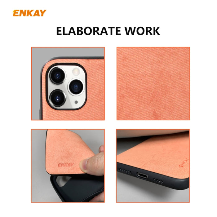 Para iPhone 11 Pro Max ENKAY ENK-PC0302 2 en 1 Serie de negocios Textura de tela Cuero de PU + TPU Funda de estuche delgado y suave ＆ 0.26mm 9H 2.5D Película de vidrio templado, For iPhone 11 Pro Max