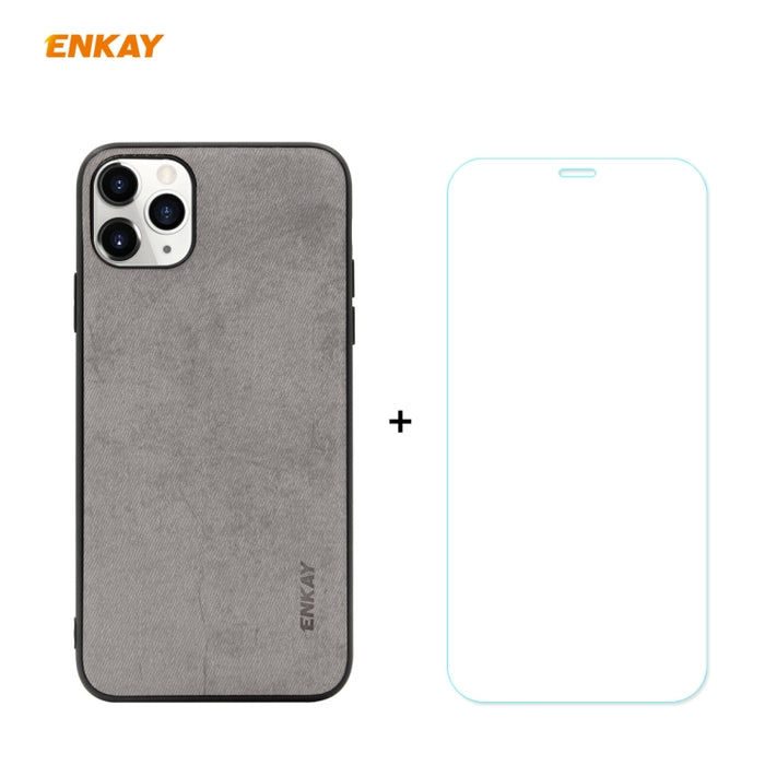 Para iPhone 11 Pro Max ENKAY ENK-PC0302 2 en 1 Serie de negocios Textura de tela Cuero de PU + TPU Funda de estuche delgado y suave ＆ 0.26mm 9H 2.5D Película de vidrio templado, For iPhone 11 Pro Max