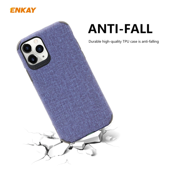 Para iPhone 11 Pro Max ENKAY ENK-PC0332 2 en 1 Business Series Textura de mezclilla Cuero de PU + TPU Funda de estuche delgado y suave ＆ 0.26mm 9H 2.5D Película de vidrio templado, For iPhone 11 Pro Max