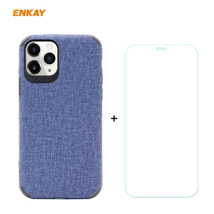 Para iPhone 11 Pro Max ENKAY ENK-PC0332 2 en 1 Business Series Textura de mezclilla Cuero de PU + TPU Funda de estuche delgado y suave ＆ 0.26mm 9H 2.5D Película de vidrio templado, For iPhone 11 Pro Max