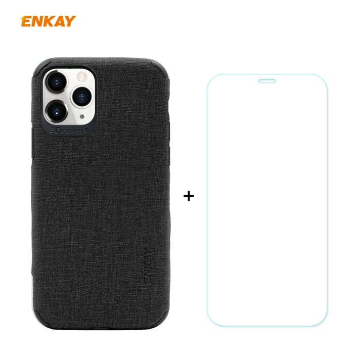 Para iPhone 11 Pro Max ENKAY ENK-PC0332 2 en 1 Business Series Textura de mezclilla Cuero de PU + TPU Funda de estuche delgado y suave ＆ 0.26mm 9H 2.5D Película de vidrio templado, For iPhone 11 Pro Max