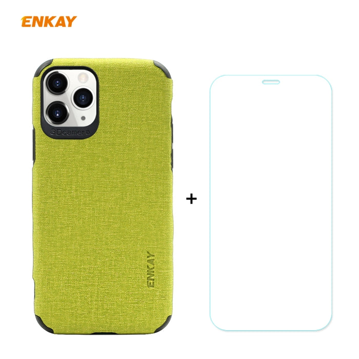 Para iPhone 11 Pro Max ENKAY ENK-PC0332 2 en 1 Business Series Textura de mezclilla Cuero de PU + TPU Funda de estuche delgado y suave ＆ 0.26mm 9H 2.5D Película de vidrio templado, For iPhone 11 Pro Max