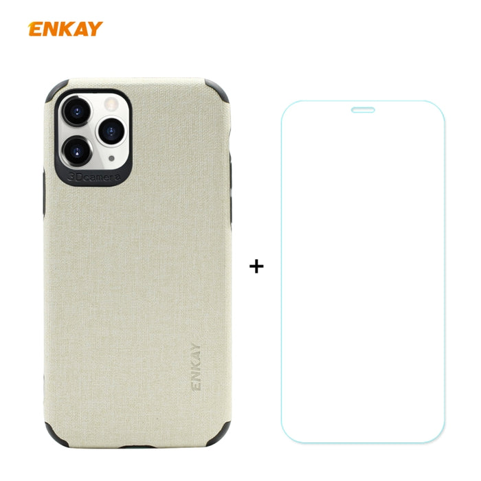 Para iPhone 11 Pro Max ENKAY ENK-PC0332 2 en 1 Business Series Textura de mezclilla Cuero de PU + TPU Funda de estuche delgado y suave ＆ 0.26mm 9H 2.5D Película de vidrio templado, For iPhone 11 Pro Max