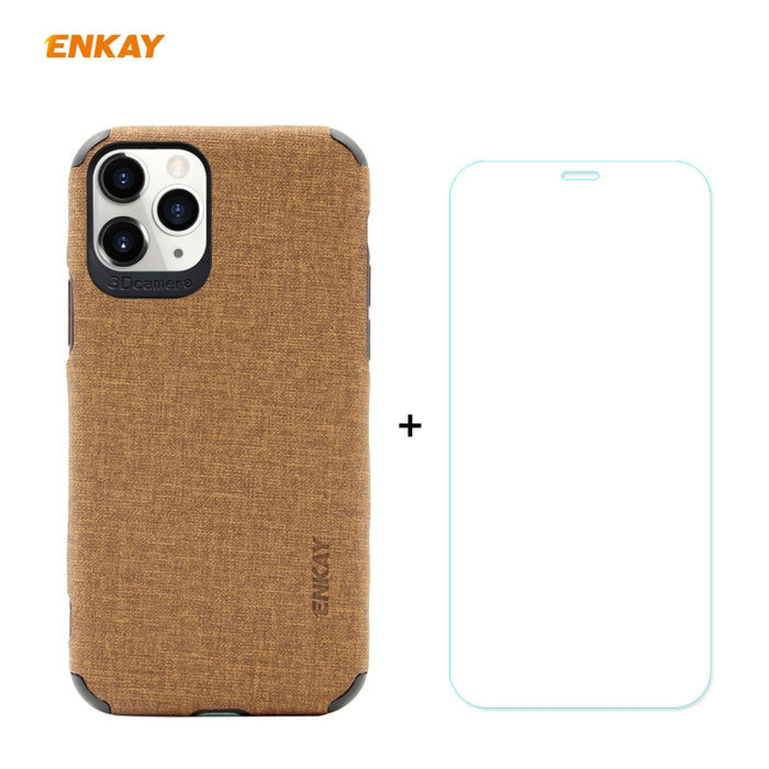 Para iPhone 11 Pro ENKAY ENK-PC0322 2 en 1 Business Series Textura de mezclilla Cuero de PU + TPU Funda de estuche delgado y suave ＆ 0.26mm 9H 2.5D Película de vidrio templado, For iPhone 11 Pro