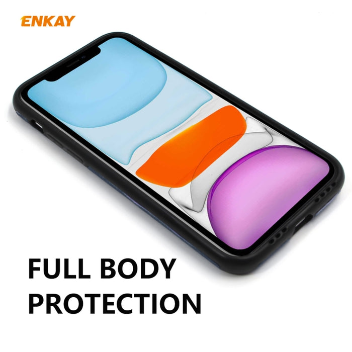 Para iPhone 11 ENKAY ENK-PC0312 2 en 1 Business Series Denim Texture PU Leather + TPU Soft Slim Case Cover ＆ 0.26mm 9H 2.5D Película de vidrio templado, For iPhone 11