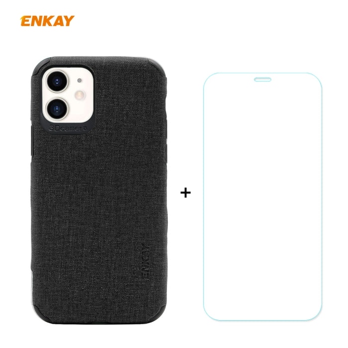 Para iPhone 11 ENKAY ENK-PC0312 2 en 1 Business Series Denim Texture PU Leather + TPU Soft Slim Case Cover ＆ 0.26mm 9H 2.5D Película de vidrio templado, For iPhone 11