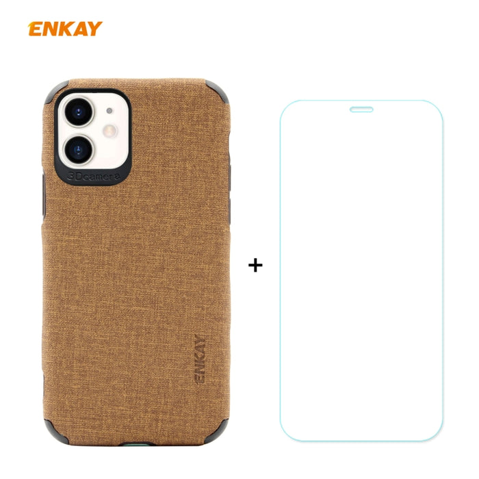 Para iPhone 11 ENKAY ENK-PC0312 2 en 1 Business Series Denim Texture PU Leather + TPU Soft Slim Case Cover ＆ 0.26mm 9H 2.5D Película de vidrio templado, For iPhone 11