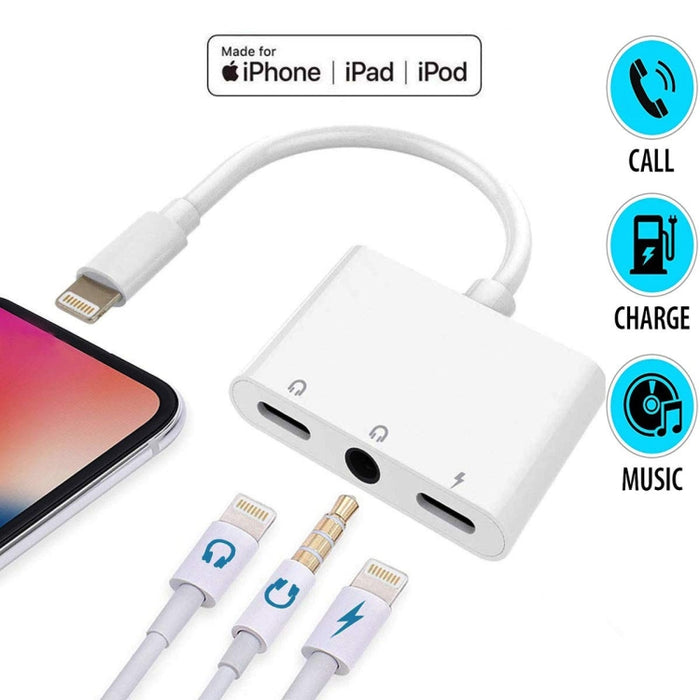 ZS-KL21820 3 en 1 Puerto de carga de 8 pines a 8 pines + Conector para auriculares de 8 pines + Adaptador de auriculares con conector para auriculares de 3,5 mm