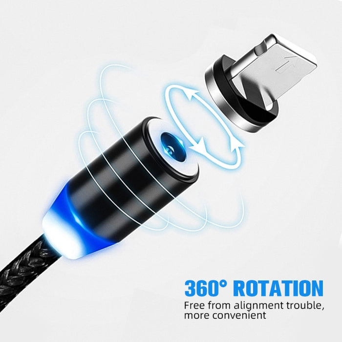Cable de datos magnético trenzado bicolor de nailon con conector de metal magnético de USB a 8 pines, longitud del cable: 1 m, 8 Pin