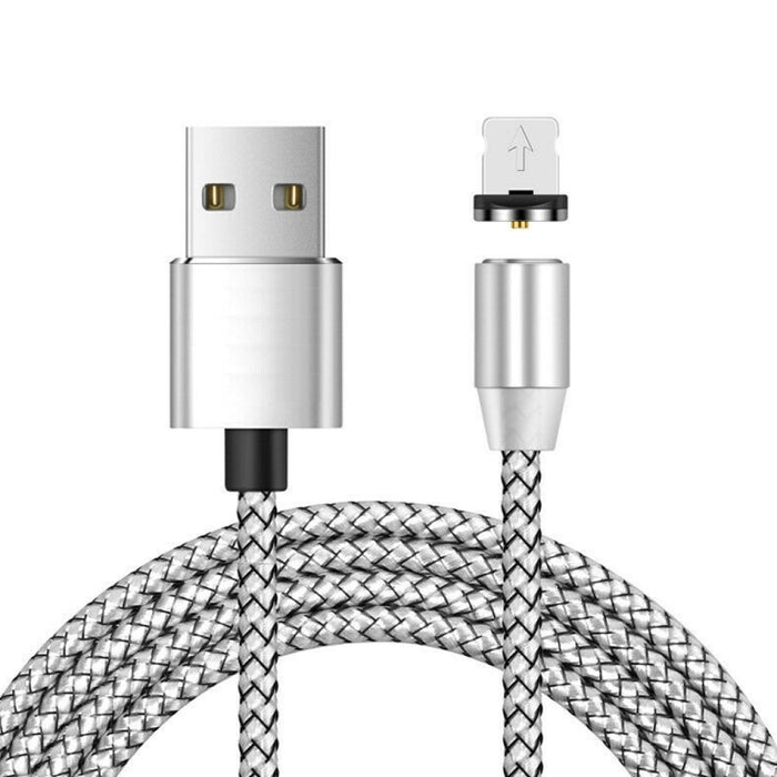 Cable de datos magnético trenzado bicolor de nailon con conector de metal magnético de USB a 8 pines, longitud del cable: 1 m, 8 Pin