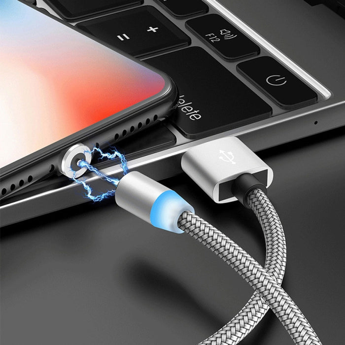 2 en 1 USB a 8 pines + Micro USB Interfaz de metal magnético Cable de carga trenzado de nylon, Longitud: 1 m, 1m