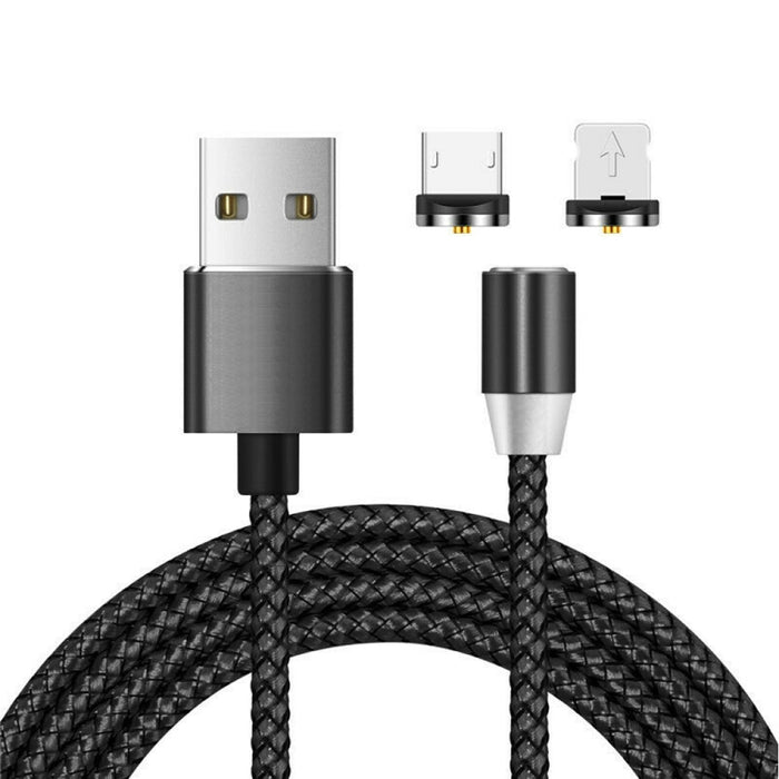 2 en 1 USB a 8 pines + Micro USB Interfaz de metal magnético Cable de carga trenzado de nylon, Longitud: 1 m, 1m