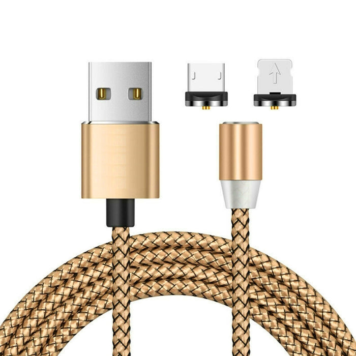 2 en 1 USB a 8 pines + Micro USB Interfaz de metal magnético Cable de carga trenzado de nylon, Longitud: 1 m, 1m