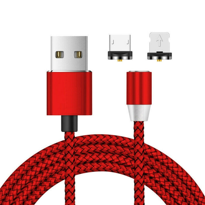 2 en 1 USB a 8 pines + Micro USB Interfaz de metal magnético Cable de carga trenzado de nylon, Longitud: 1 m, 1m