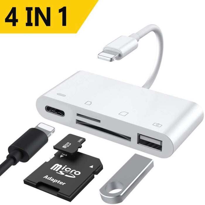 ZS-S1827 Tarjeta SD 4 en 1 + Tarjeta TF + Carga de 8 pines + Interfaz USB a adaptador de lector de cámara con interfaz de 8 pines, compatible con todos los sistemas iOS