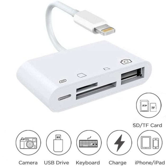 ZS-S1827 Tarjeta SD 4 en 1 + Tarjeta TF + Carga de 8 pines + Interfaz USB a adaptador de lector de cámara con interfaz de 8 pines, compatible con todos los sistemas iOS