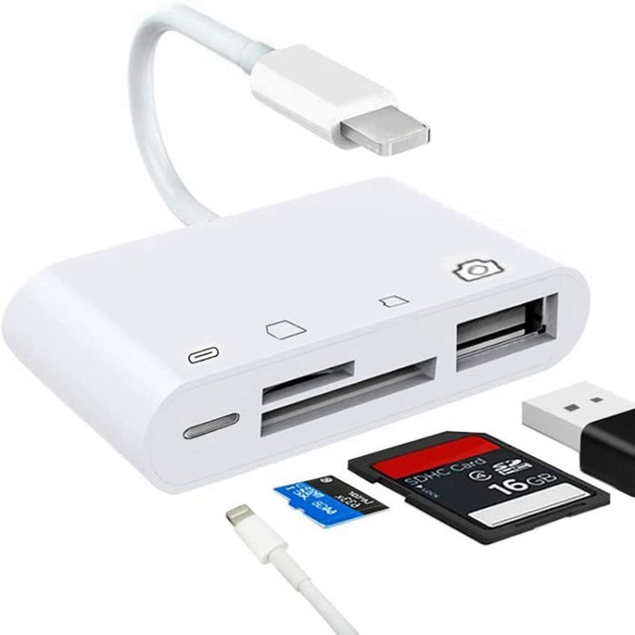 ZS-S1827 Tarjeta SD 4 en 1 + Tarjeta TF + Carga de 8 pines + Interfaz USB a adaptador de lector de cámara con interfaz de 8 pines, compatible con todos los sistemas iOS