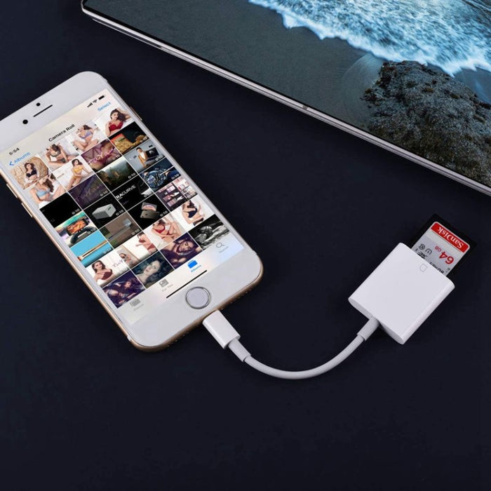 ZS-KL21810 Adaptador de lector de tarjetas de cámara de 8 pines a tarjeta SD, compatible con todos los sistemas iOS