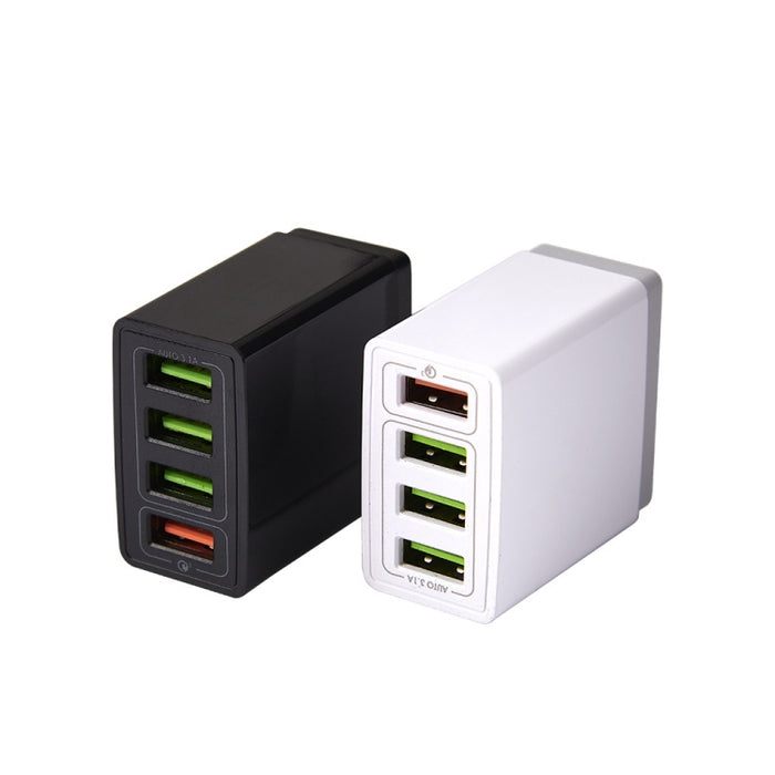 2 en 1 1m USB a cable de datos de 8 pines + 30W QC 3.0 4 interfaces USB Teléfono móvil Tablet PC Cargador rápido universal Juego de cargador de viaje, enchufe de EE. UU., 8 Pin Set US Plug