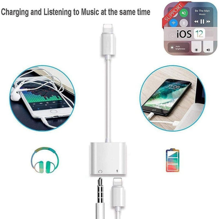 ZS-KL21804 2 en 1 Audio de 8 pines a 3,5 mm + interfaz de carga de 8 pines, adaptador de auriculares, adecuado para todos los sistemas IOS