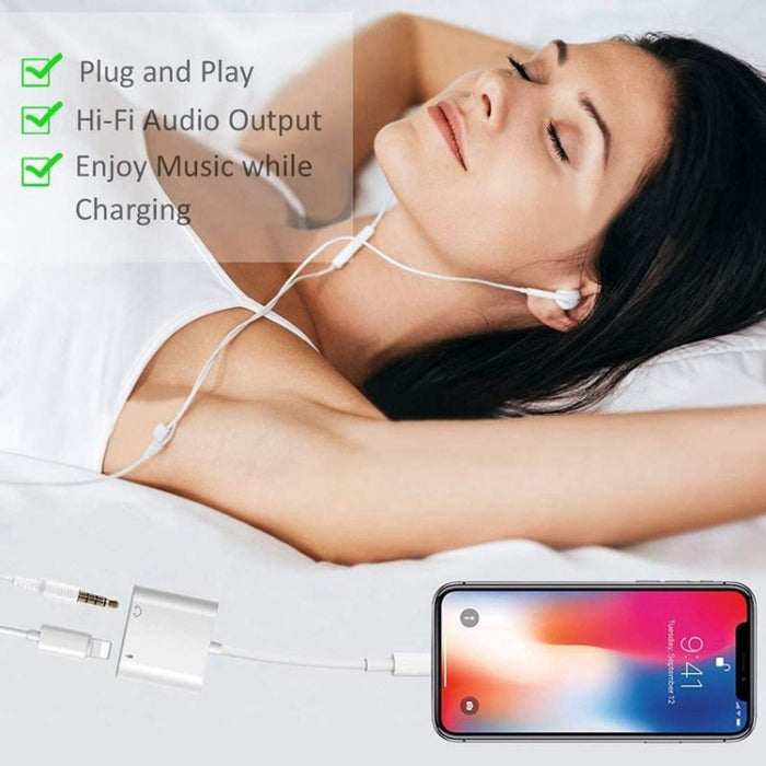 ZS-KL21804 2 en 1 Audio de 8 pines a 3,5 mm + interfaz de carga de 8 pines, adaptador de auriculares, adecuado para todos los sistemas IOS