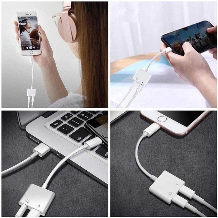 ZS-KL21804 2 en 1 Audio de 8 pines a 3,5 mm + interfaz de carga de 8 pines, adaptador de auriculares, adecuado para todos los sistemas IOS